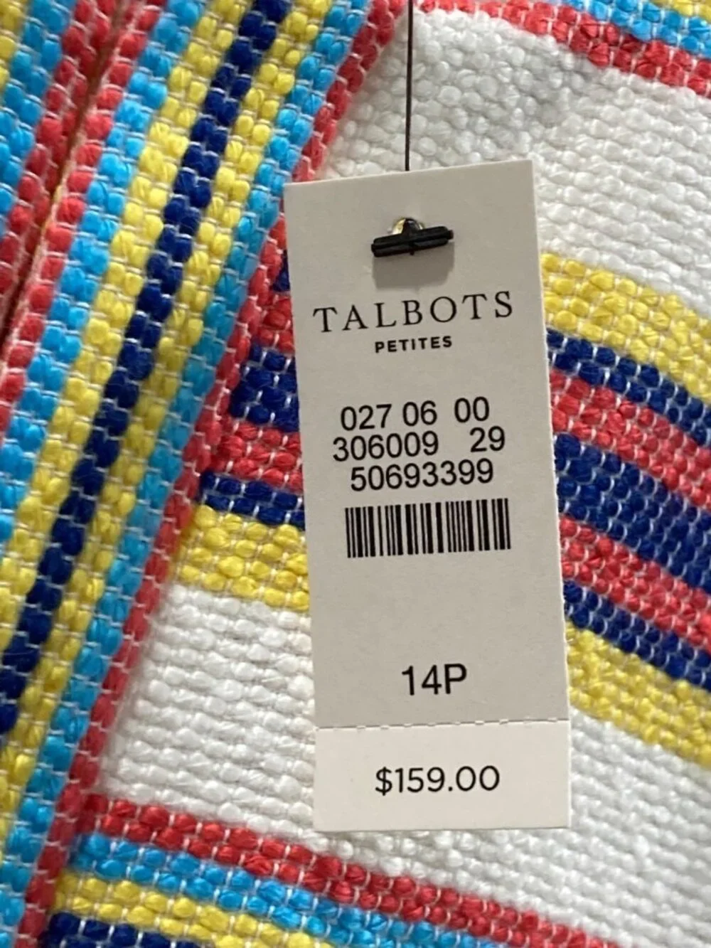 Talbots Colorful Striped Blazer 14P White Blue Sailor Chic Preppy Work Career